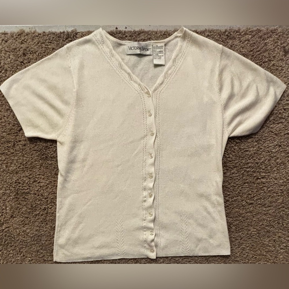 Victorias Sport American Vintage Women's Short sleeve White and Cream Cardigan